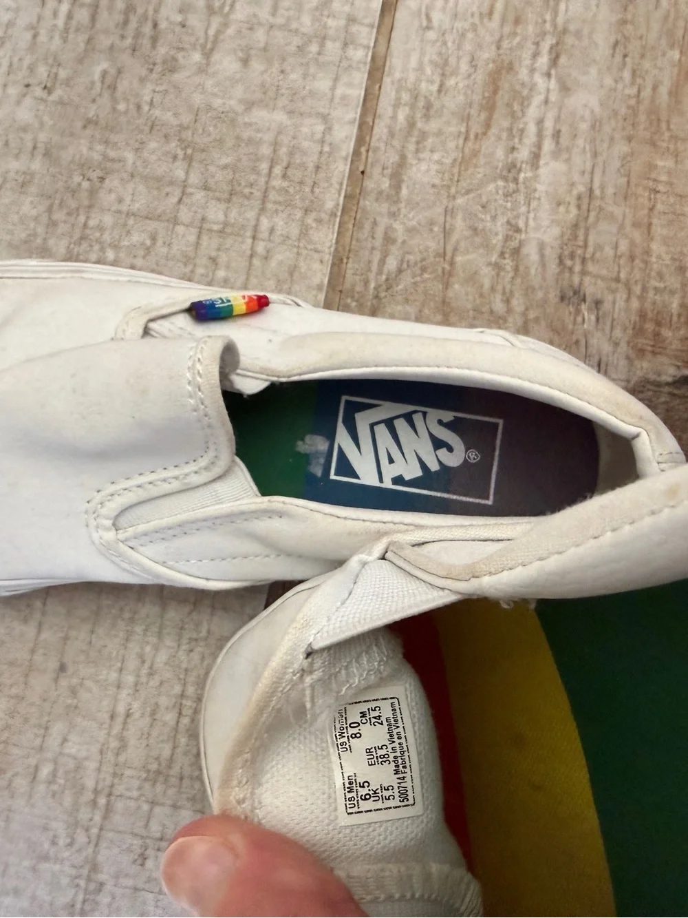 Vans White Multi/Rainbow Slip-On Pride Classic Canvas Skate Shoes
